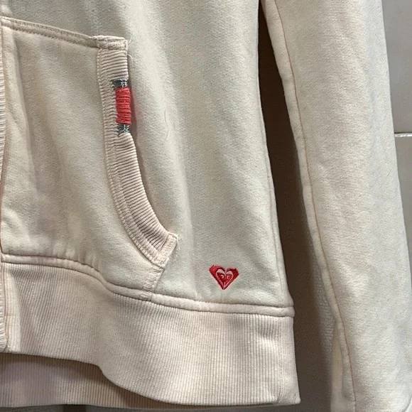 Roxy Light Peach Faux Fur Lined Hood Zip Hoodie Sweatshirt Junior Womens Medium - Picture 4 of 11